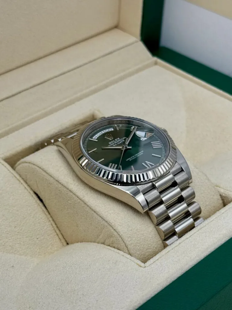 RLX Day-Date "President" 40mm White Gold Green Roman Dial - 228239