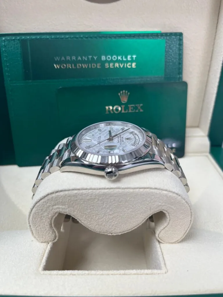 RLX Day-Date "President" 40mm White Gold Meteorite Diamond Baguette Dial - 228239
