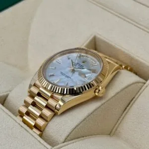 RLX Day-Date 40mm Yellow Gold President Mother of Pearl Diamond Baguette Dial - 228238