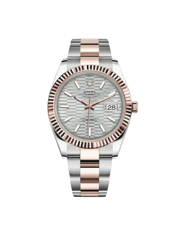 RLX Datejust 41mm 126331 Silver Fluted Motif Dial Two Tone Stainless Steel & 18K Rose Gold Jubilee Bracelet Men's Watch