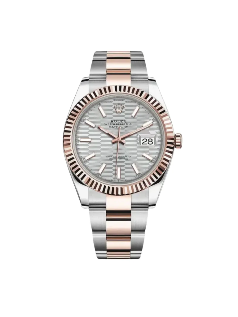 RLX Datejust 41mm 126331 Silver Fluted Motif Dial Two Tone Stainless Steel & 18K Rose Gold Jubilee Bracelet Men's Watch