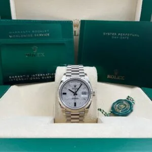 RLX Day-Date "President" 40mm White Gold Pave Diamond Sapphire Dial - 228239