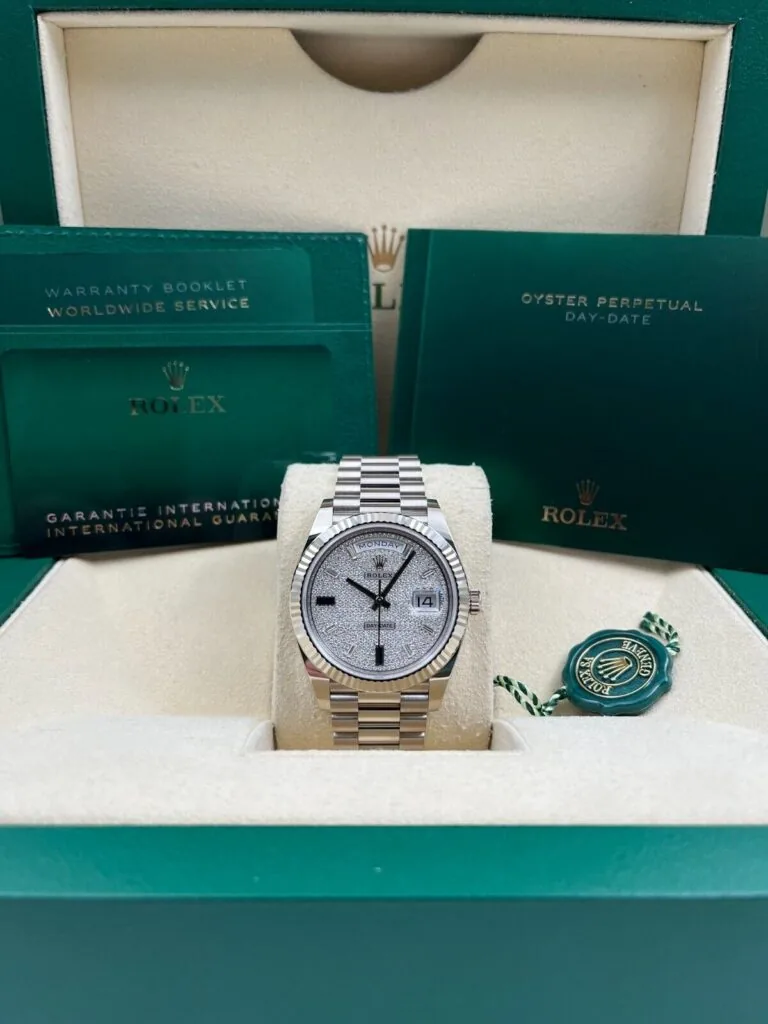 RLX Day-Date "President" 40mm White Gold Pave Diamond Sapphire Dial - 228239