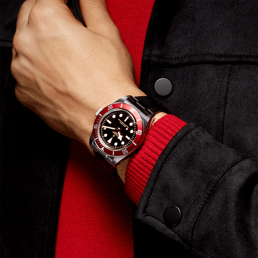 TUDOR Black Bay 41mm Black Dial & Red Bezel Men's Rubber Strap Watch M7941A1A0RU-0002