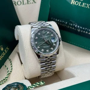 RLX Datejust 36mm 126234 Olive Green Palm Motif Diamond Dial Jubilee Stainless Steel Watch