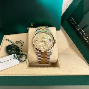 RLX Datejust 36mm 126233 Champagne Palm Motif Diamond Dial and Jubilee Bracelet Watch