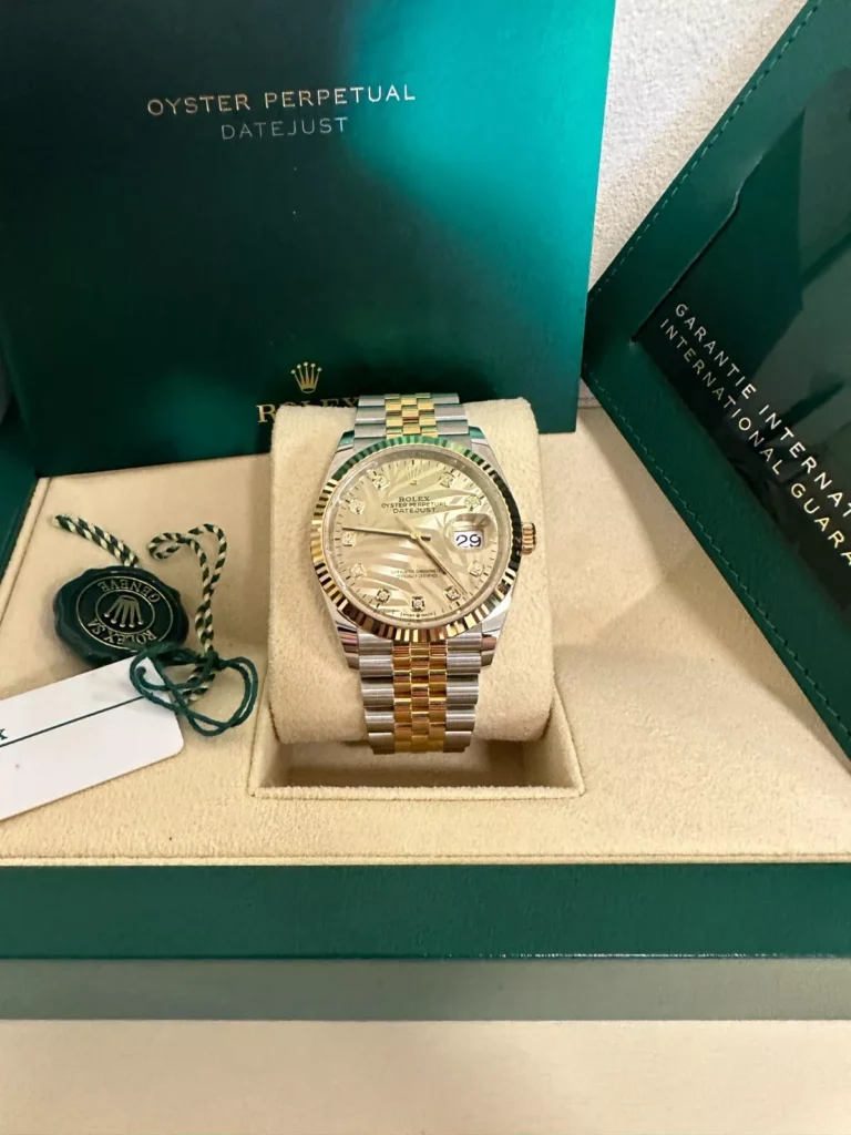 RLX Datejust 36mm 126233 Champagne Palm Motif Diamond Dial and Jubilee Bracelet Watch