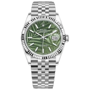 RLX Datejust 36mm 126234 Olive Green Palm Motif Dial Jubilee Stainless Steel Watch