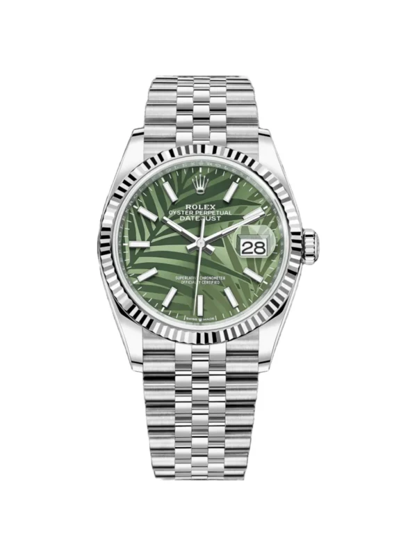 RLX Datejust 36mm 126234 Olive Green Palm Motif Dial Jubilee Stainless Steel Watch