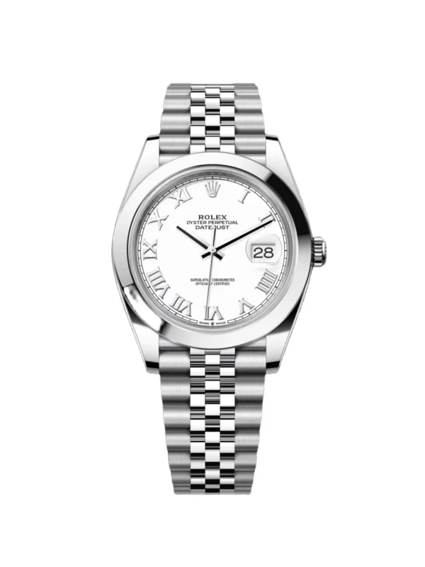 RLX Datejust 41mm Smooth Bezel White Roman Dial Jubilee - 126300