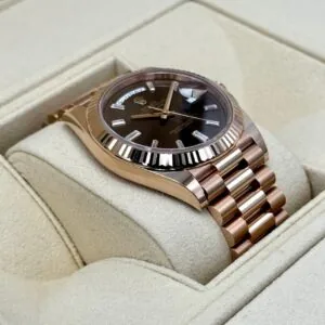 RLX Day-Date "President" 40mm Everose Gold Chocolate Diamond Baguette Dial - 228235
