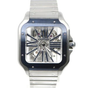 Cartier Santos Large Model Blue Skeleton Watch W2SA0009 - United Luxury