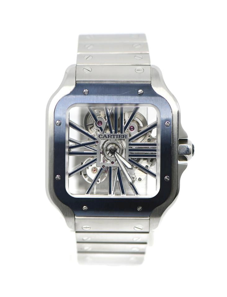 Cartier Santos Large Model Blue Skeleton Watch W2SA0009 - United Luxury