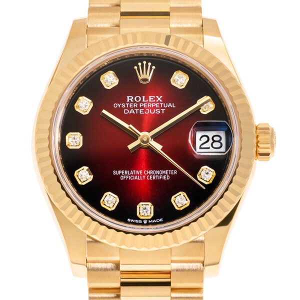 RLX Datejust m278278-0049 31mm Red Ombre Dial 18k Yellow Gold