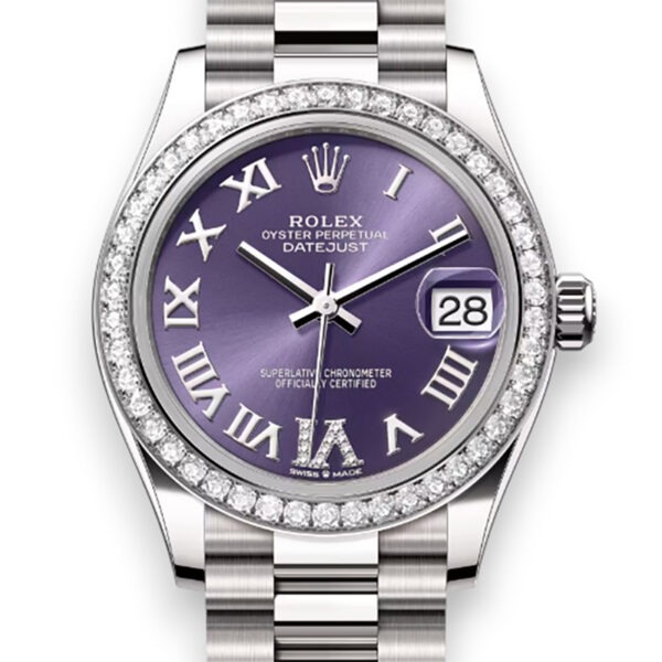 RLX Datejust m278289RBR-0019 Aubergine Dial White Gold President Watch