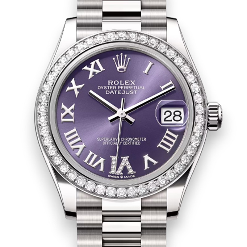 RLX Datejust m278289RBR-0019 Aubergine Dial White Gold President Watch