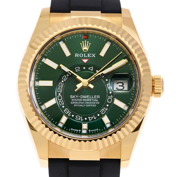 RLX Sky-Dweller 42mm Yellow Gold Bright Green Dial Oysterflex - 336238 - New 2025 Release