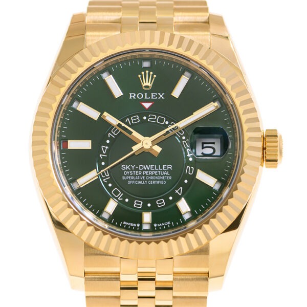 RLX Sky-Dweller 42mm 336938-0007/0008 Yellow Gold Bright Green Dial Jubilee