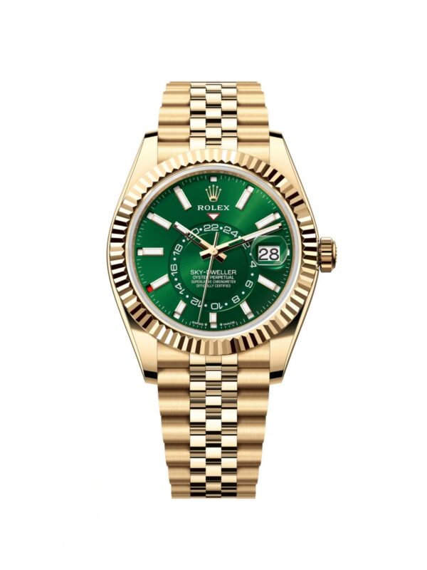 RLX Sky-Dweller 42mm 336938-0007/0008 Yellow Gold Bright Green Dial Jubilee