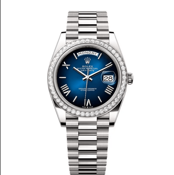 RLX Day-Date 40mm 228349RBR-0045 Blue Ombré Dial President Bracelet