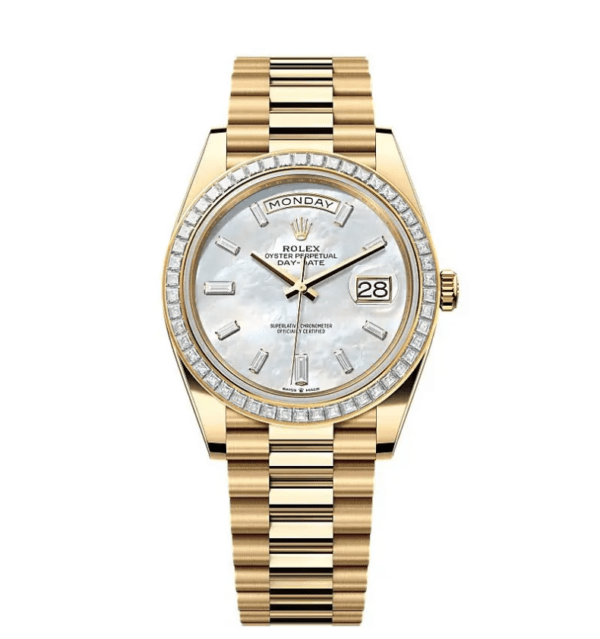 RLX Day-Date 40mm 228398TBR-0043 White Mother-of-Pearl Dial President Watch