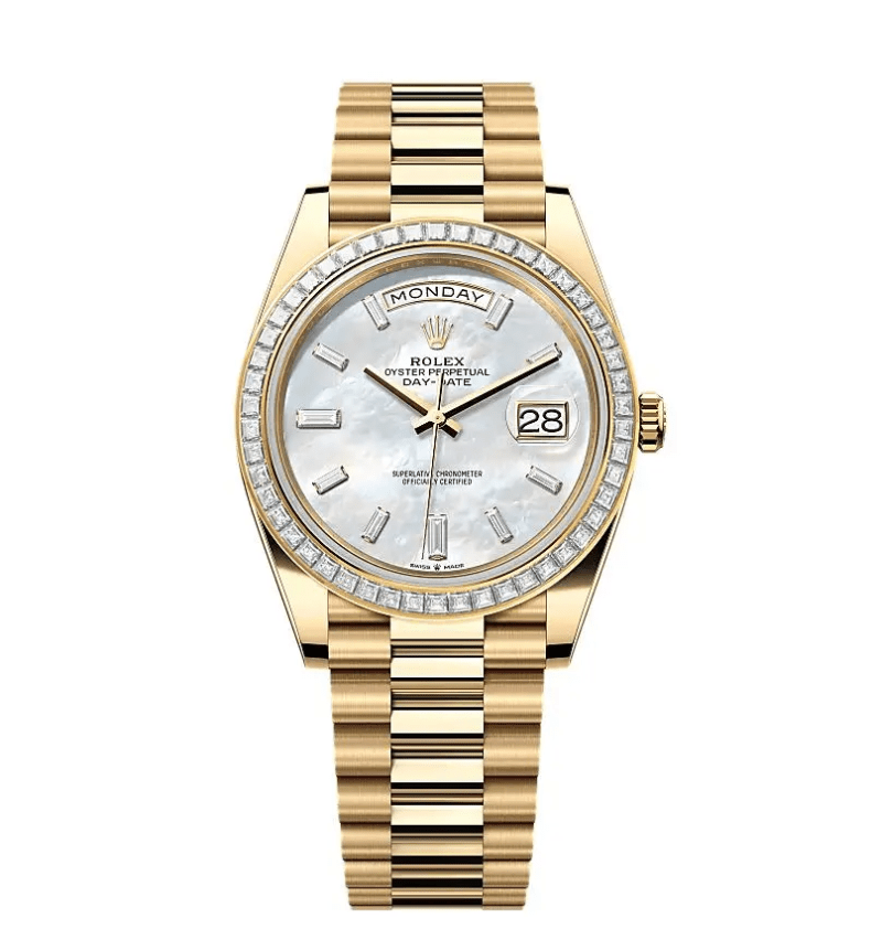 RLX Day-Date 40mm 228398TBR-0043 White Mother-of-Pearl Dial President Watch