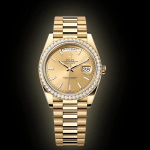 RLX Day-Date 40mm Champaign Dial and Diamond Bezel Yellow Gold President Bracelet 228348RBR-0008