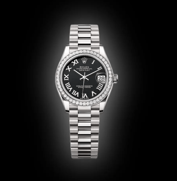 RLX Datejust m278289RBR-0011 Bright Black Dial White Gold President Watch