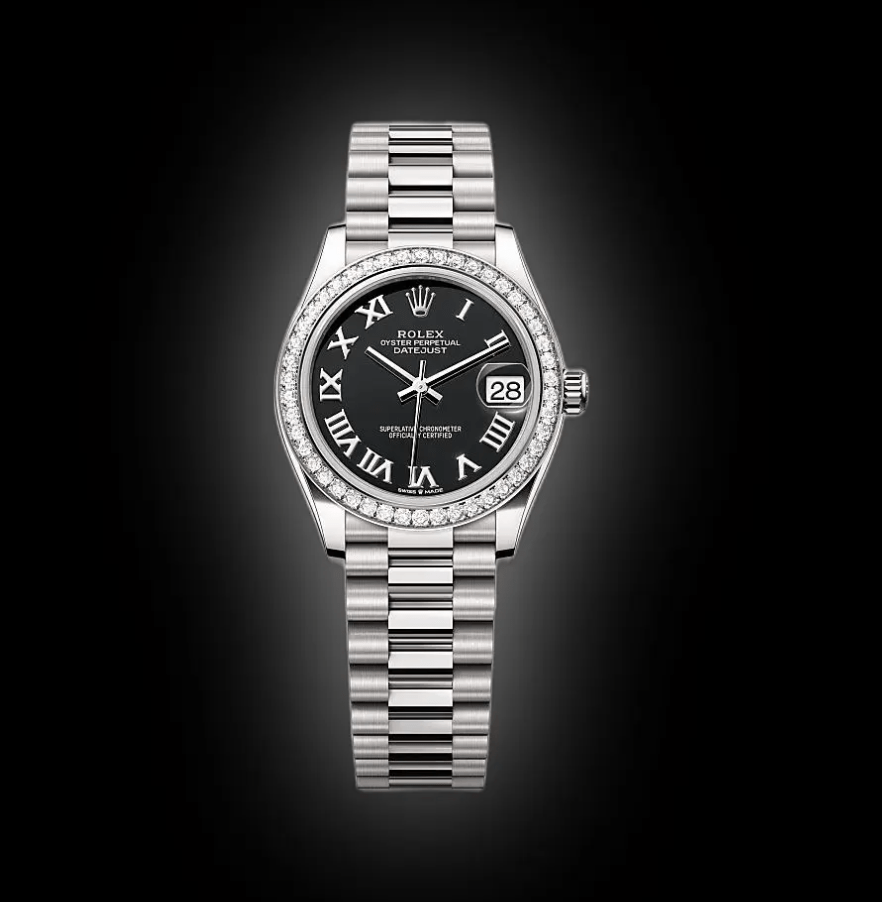 RLX Datejust m278289RBR-0011 Bright Black Dial White Gold President Watch
