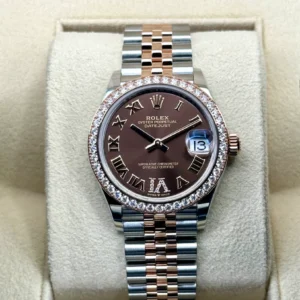 RLX Datejust m278381-0005/0006 Chocolate Roman Diamond 31mm Dial Diamond-Set Bezel and Oyster Bracelet Watch