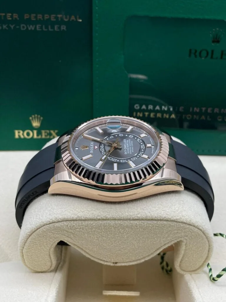 RLX Sky-Dweller 42mm Rose Gold Slate Dial Oysterflex - 336235