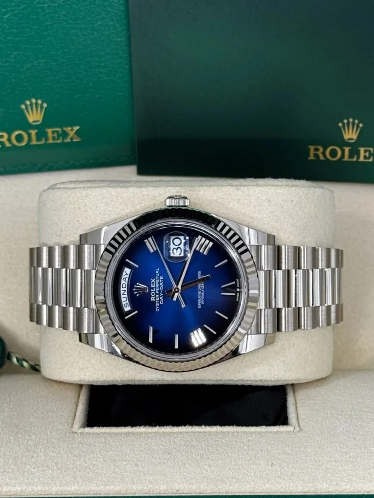 RLX Day-Date "President" 40mm Platinum Blue Roman Ombre Dial - 228236