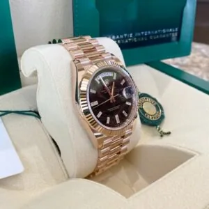 RLX Day-Date "President" 40mm Everose Eisenkiesel Diamond Baguette Dial - 228235