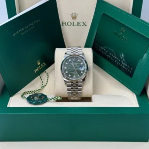 RLX Datejust 36mm 126234 Olive Green Palm Motif Diamond Dial Jubilee Stainless Steel Watch