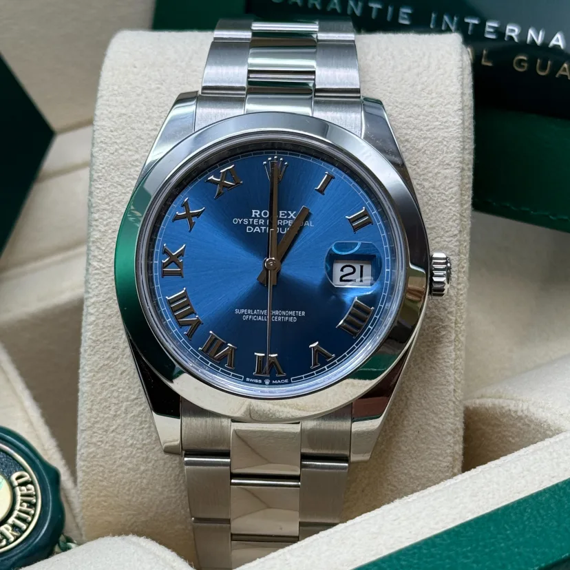 RLX Datejust 41mm 126300 Blue Roman Oyster Stainless Steel Watch
