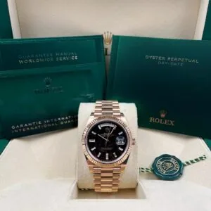 RLX Day-Date "President" 40mm Everose Eisenkiesel Diamond Baguette Dial - 228235