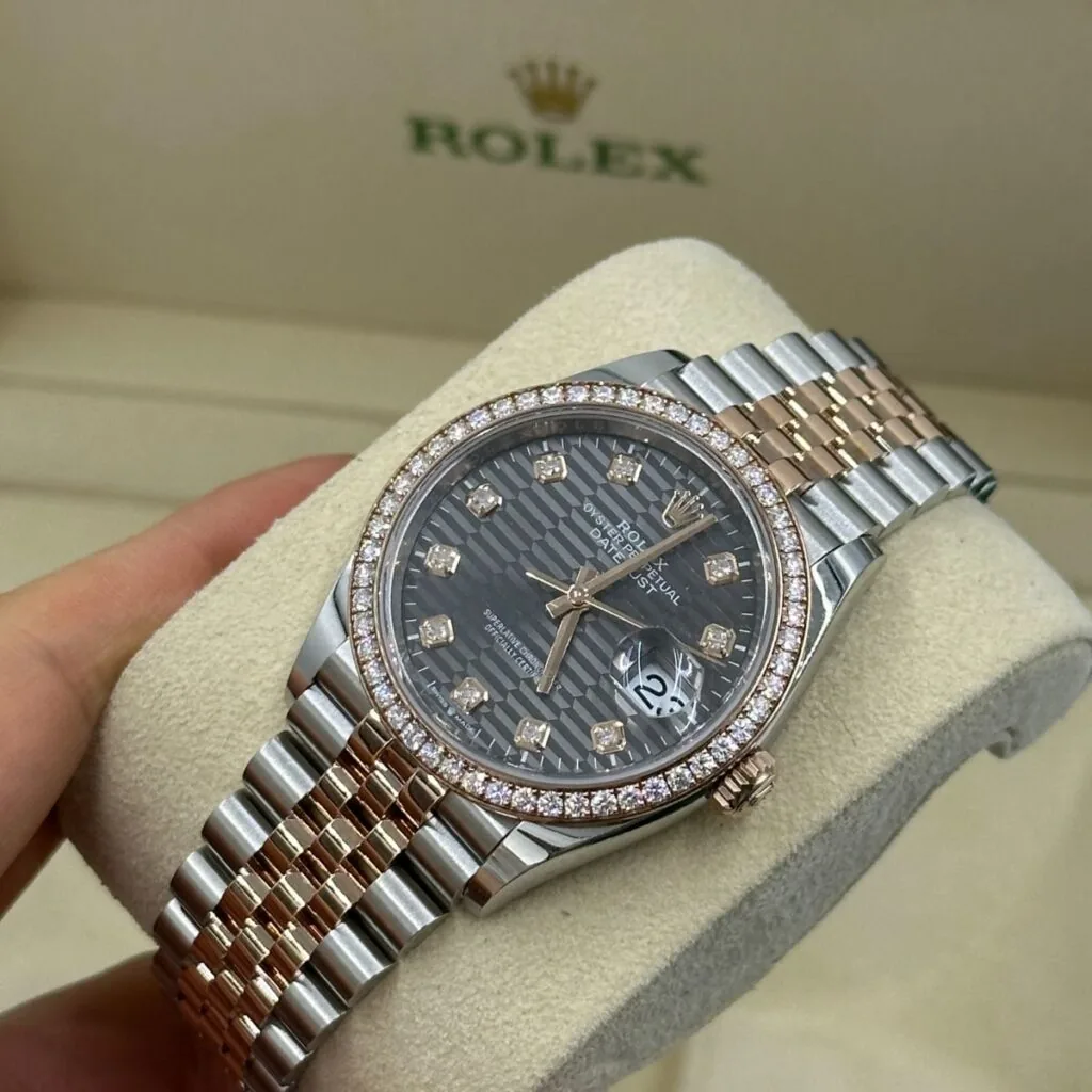 RLX Datejust 36mm 126281 Slate Fluted Motif Diamond Dial Diamond Bezel and Oyster Bracelet