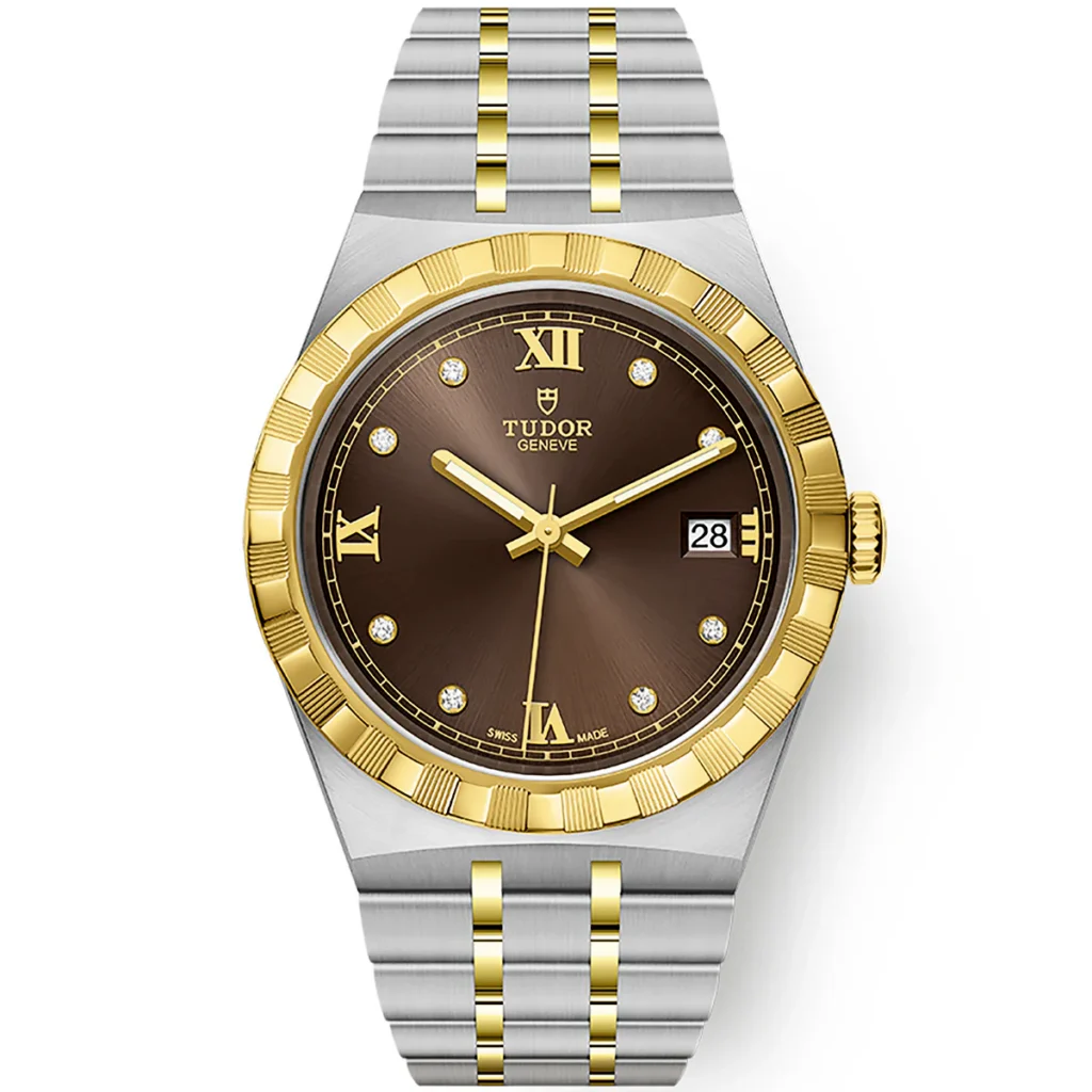 TUDOR Royal 38mm Two-Tone Brown Diamond Dial Automatic Bracelet Watch M28503-0008