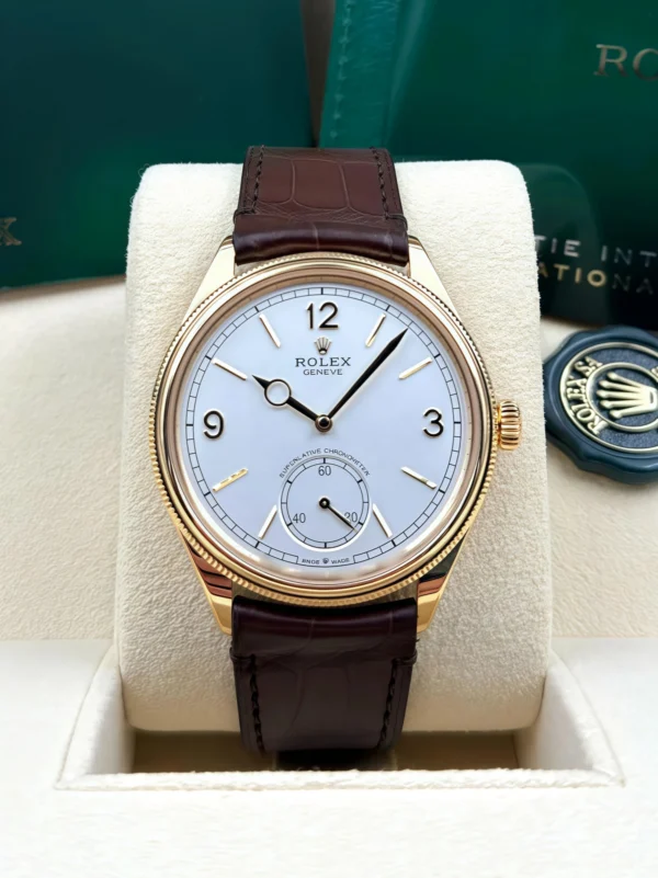Rolex 1908 Yellow Gold White Dial Brown Alligator Strap - 52508-0006