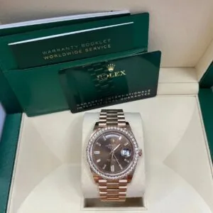 RLX Day-Date 40mm Chocolate Baguette Diamond Dial Diamond Bezel Dial Watch 228345RBR