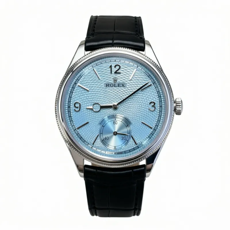 Rolex 1908 Platinum Ice Blue Dial Black Alligator Strap - 52506-0003