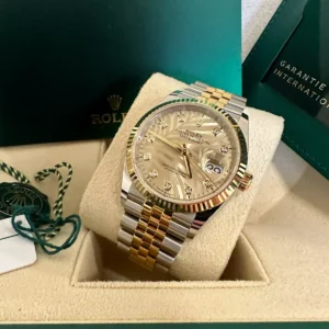 RLX Datejust 36mm 126233 Champagne Palm Motif Diamond Dial and Jubilee Bracelet Watch