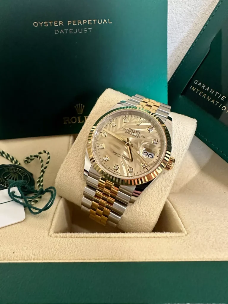 RLX Datejust 36mm 126233 Champagne Palm Motif Diamond Dial and Jubilee Bracelet Watch