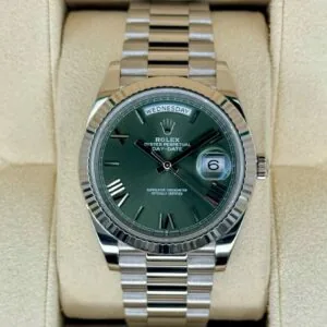 RLX Day-Date "President" 40mm White Gold Green Roman Dial - 228239