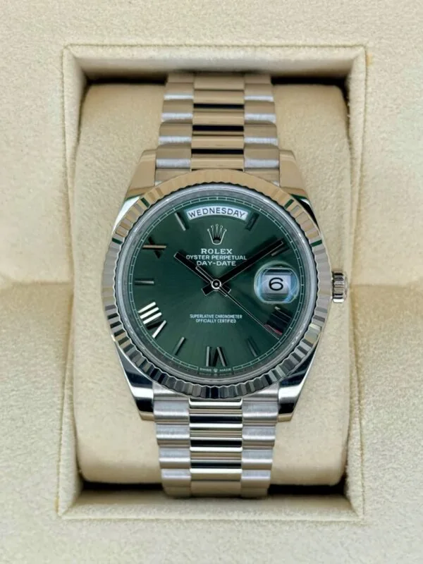 RLX Day-Date "President" 40mm White Gold Green Roman Dial - 228239