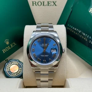 RLX Datejust 41mm 126300 Blue Roman Oyster Stainless Steel Watch