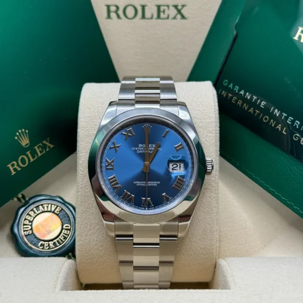 RLX Datejust 41mm 126300 Blue Roman Oyster Stainless Steel Watch