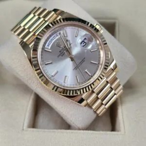 RLX Day-Date "President" 40mm Yellow Gold Silver Index Dial - 228238