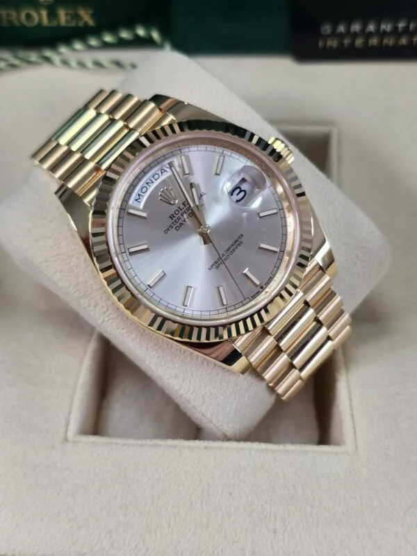 RLX Day-Date "President" 40mm Yellow Gold Silver Index Dial - 228238