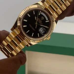 RLX Day-Date "President" 40mm Yellow Gold Black Index Dial - 228238